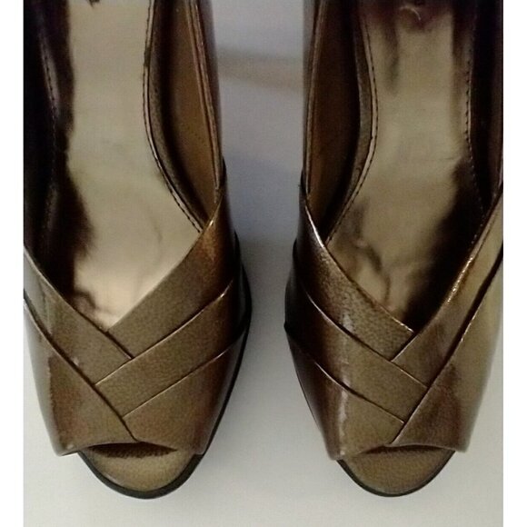 Air Supply Monroe Dress Shoes Pump Bronze Peep Toe Slip On Comfort System - 7.5M - Picture 11 of 12